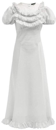 Ruffled Striped Seersucker Dress - Womens - White