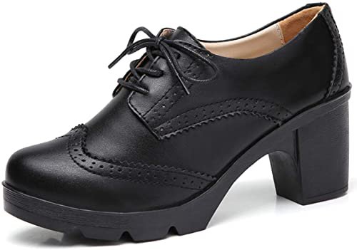 Amazon.com | DADAWEN Women's Classic T-Strap Platform Mid-Heel Square Toe Oxfords Dress Shoes Grey US Size 9 | Pumps