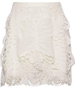 Layered Broderie Anglaise Linen-blend And Tulle Mini Skirt