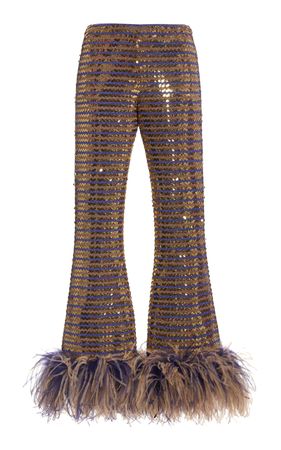 Feather-Trimmed Embroidered Knit Pants By Valentino | Moda Operandi