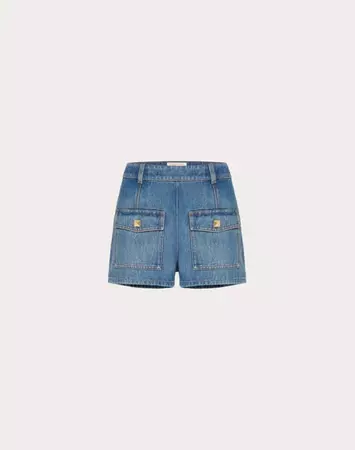 Deep Blue Denim Shorts for Woman in Blue | Valentino US