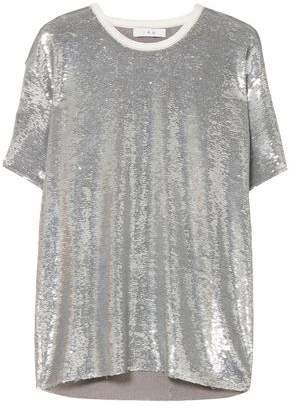 Denim-trimmed Sequined French Terry T-shirt