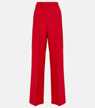 High Rise Straight Leg Silk Crepe Pants in Red - Valentino | Mytheresa