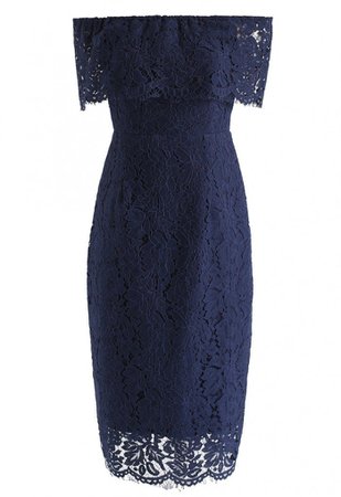 Flourishing Blooms Lace Off-Shoulder Dress in Royal Blue - DRESS - Retro, Indie and Unique Fashion