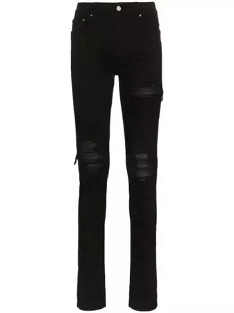 Amiri Black Mx1 Leather Patch Jeans | ModeSens