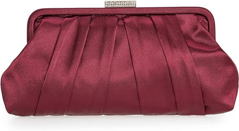 CHARMING TAILOR Classic Pleated Satin Clutch Bag Diamante Embellished Formal Handbag for Wedding/Prom/Black-Tie Events (Burgundy): Handbags: Amazon.com