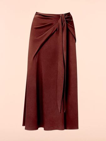 deep red ruched midi skirt