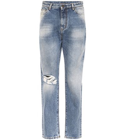 High-rise distressed jeans