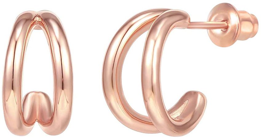 Amazon.com: PAVOI 14K Gold Plated Sterling Silver Split Hoop Huggie Earrings in Yellow Gold: Clothing