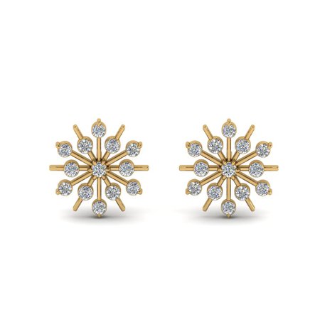 Diamond Snowflake Stud Earring In 18K Yellow Gold | Fascinating Diamonds