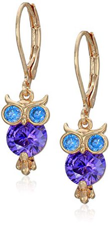 Betsey Johnson (GBG) CZ Owl Drop Earrings, Purple, One Size: Jewelry