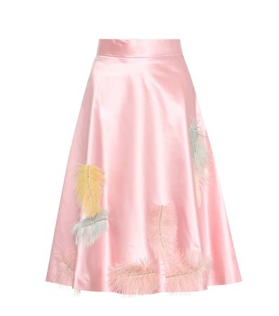 Miu Miu - Feather-embellished silk skirt | Mytheresa