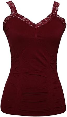 Womens Lace Trim Camisoles - Burgundy at Amazon Women’s Clothing store