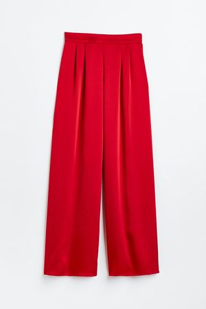 Wide Satin Pants - Red - Ladies | H&M AU