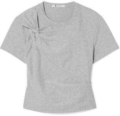 Cropped Twist-front Stretch-cotton Jersey T-shirt - Gray