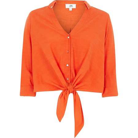 Orange long sleeve cropped shirt | River Island