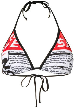 tabloid print string bikini top