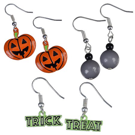 Jack-o'-Lantern & Trick-or-Treat Halloween Earrings Set 6pc