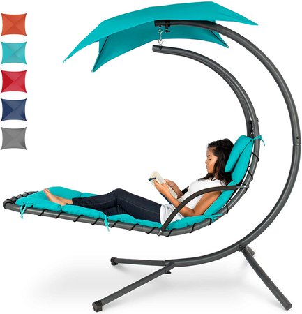 Best Choice Products Outdoor Hanging Curved Steel Chaise Lounge Chair Swing w/Built-in Pillow and Removable Canopy, Teal: Garden & Outdoor