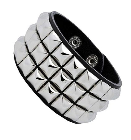 Leather Silver Stud Wristband Cuff Bracelet