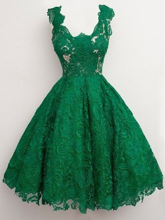 Great Design Emerald Green Lace Cocktail Dresses 2017 Knee Length U Ne - jetcube