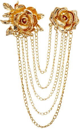 Amazon.com: Knighthood Elegant Gold Rose With Hanging Chains Formal Executive brooch / Lapel Pin: Clothing