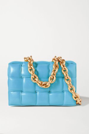 Blue Cassette chain-embellished padded intrecciato leather shoulder bag | Bottega Veneta | NET-A-PORTER
