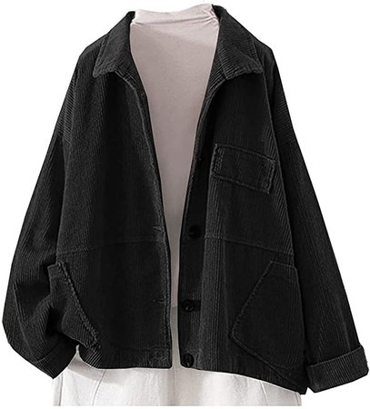 Amazon.com: Ladyful Women's Baggy Corduroy Jacket Lapel Long Sleeve Coat Outwear Black : Clothing, Shoes & Jewelry
