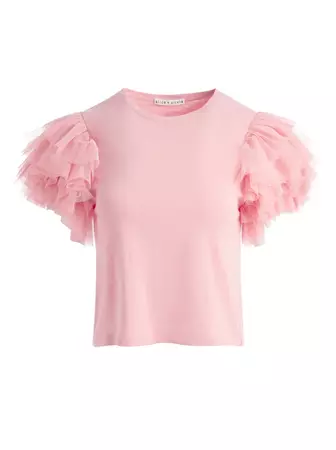 Rylyn Tulle Sleeve T-shirt In Rose | Alice And Olivia