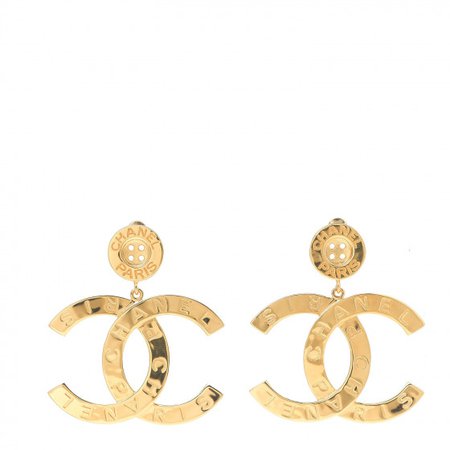 CHANEL Metal Large Paris Button Earrings Gold 574861