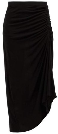 Ruched Crepe Jersey Midi Skirt - Womens - Black