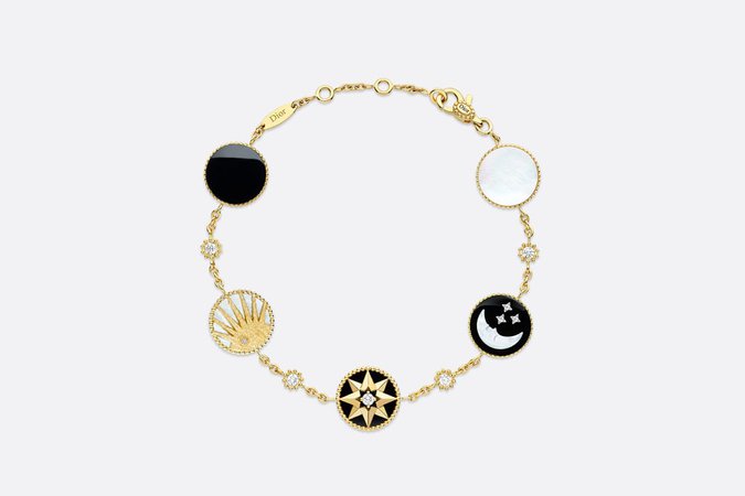 Rose Des Vents and Rose Céleste Bracelet Yellow and White Gold, Diamond, Mother-of-Pearl and Onyx