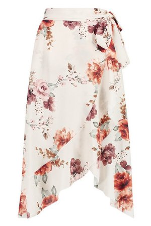 Floral Wrap Ruffle Midi Skirt | Boohoo