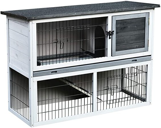 PawHut 2-Tier Wood Rabbit Hutch Backyard Bunny Cage Habitat Small Animal House w/Ramp, Slide Out Tray and Outdoor Run: Amazon.ca: Pet Supplies