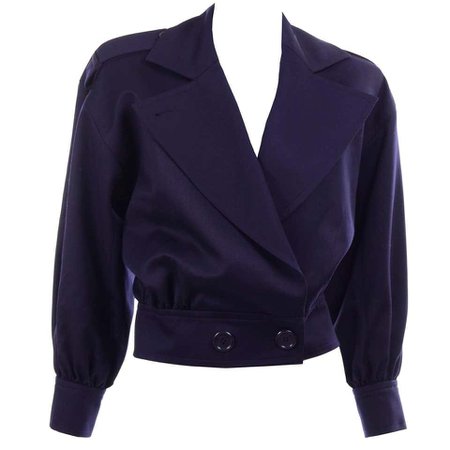 NWT YSL Vintage 1980s Navy Blue Jacket W/ Epaulettes Size 40 With Tag For Sale at 1stdibs
