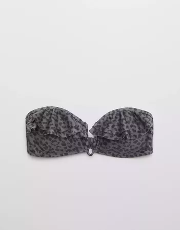 Aerie Leopard Ruffle Bandeau Bikini Top grey