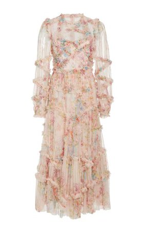 Floral-Print Ruffled Tulle Mini Dress By Needle & Thread | Moda Operandi