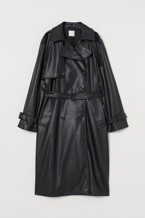 Imitation leather trenchcoat - Black - Ladies | H&M GB
