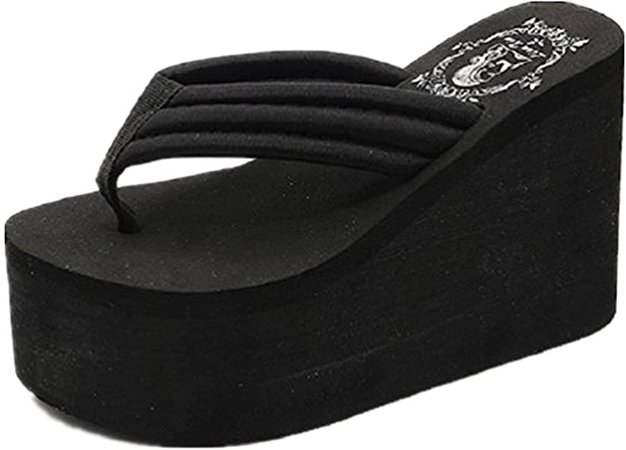 Amazon.com | ANBOVER Womens Wedges Flip Flops Summer Thong Beach Sandals Chunky High Platform, Black, 6 | Flip-Flops