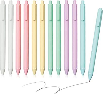 Kezzy Stationers 12 Pack Retractable Gel Ink Pens, Rollerball pens, Candy color, pastel Color Black Ink 0.5mm Extra Fine Point Cute Pens for Writing Journaling Notes Dairy Daily use School Office Home : Office Products