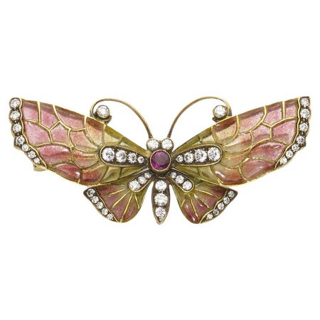 Ruby Diamond Gold Butterfly Brooch