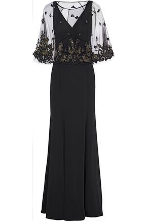 Layered embellished tulle and jersey gown | MARCHESA NOTTE | Sale up to 70% off | THE OUTNET