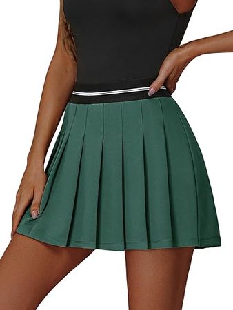 EXLURA Women 2024 Girls High Waist A-Line Pleated Mini Skirt Skort Skater Tennis Skirt Lining Shorts Dark Green at Amazon Women’s Clothing store