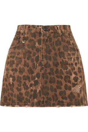 R13 | Distressed leopard-print denim mini skirt | NET-A-PORTER.COM
