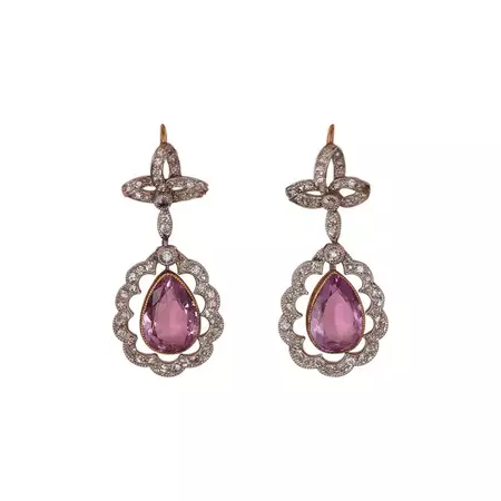 Edwardian Gold Diamond and Pink Topaz Earrings For Sale at 1stDibs | pink topaz drop earrings