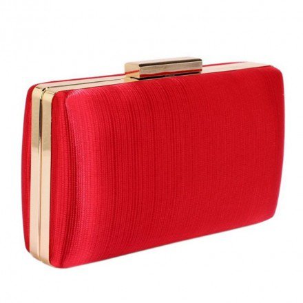 Red Satin Clutch Evening Bag with Gold Frame and Chain, 123 Web Shops