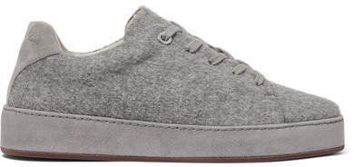Suede-trimmed Mélange Brushed-cashmere Sneakers - Gray