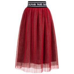 Balmain - Girls Red Sparkly Tulle Skirt | Childrensalon Outlet