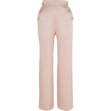 light Pink pull on wide leg buttons detail trousers | River Island