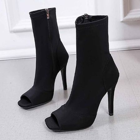 Amazon.com | MSYINGL Women Summer Peep Toe Stiletto High Heels Ankle Boots,Leather Side Zipper Mid Calf Boots,Fashion Dress Booties Shoes | Ankle & Bootie